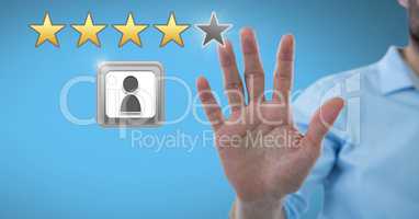 Hand touching review rating stars