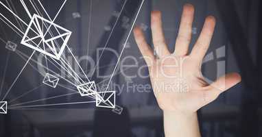 Hand open with 3D connected email message icons