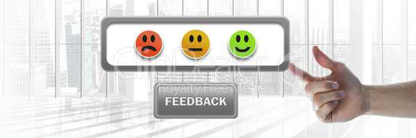 Hand touching feedback smiley faces satisfaction icons