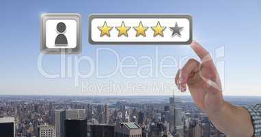 Hand touching rating review stars