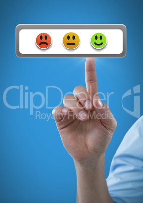 Hand touching feedback smiley faces satisfaction icons