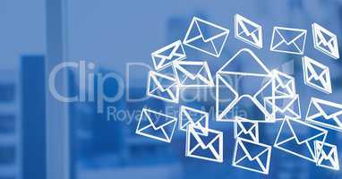 3D email message connected icons with blue background