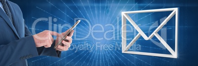 Hand holding tablet with 3D email message icon