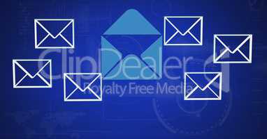 3D email message icons with blue background