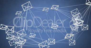 3D email messages connected icon with blue background