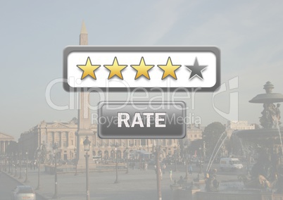 Rating stars and rate button with travel destination background