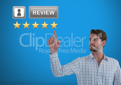 Businessman touching Five star review rating stars