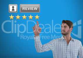 Businessman touching Five star review rating stars