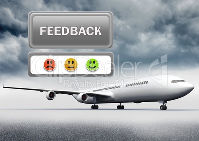 feedback button and smiley satisfaction  faces review with airplane