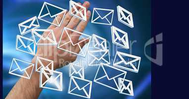 Hand open with 3D email message icons