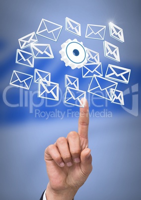 Hand touching 3D email message icons