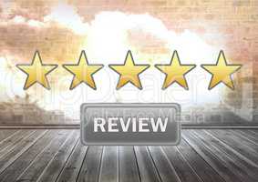 five star review button rating in cloudy room
