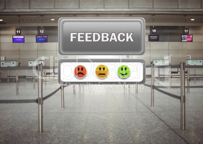 feedback button and smiley satisfaction faces review in airport