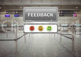 feedback button and smiley satisfaction faces review in airport
