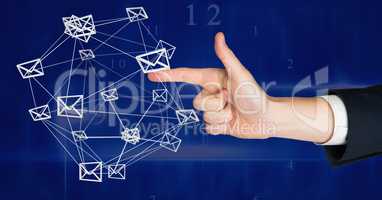 Hand touching 3D email message connected icons