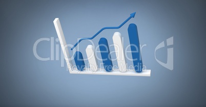 3D bar chart statistics icon with blue background