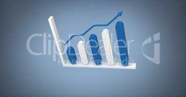 3D bar chart statistics icon with blue background