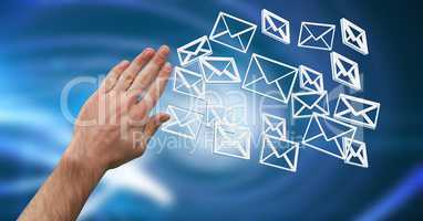 Hand touching 3D message email icons