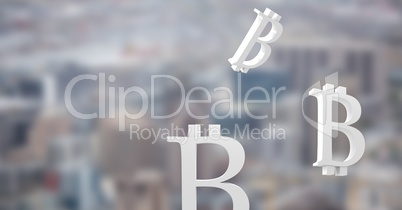 bitcoin symbol icons with city background
