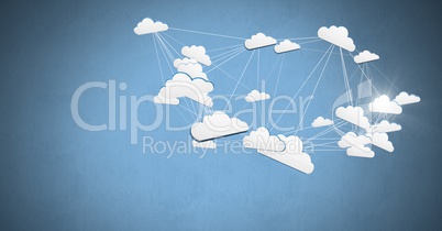 3D connected cloud icons with blue background