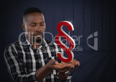 Section icon symbol and Businessman with hands palm open and dark background