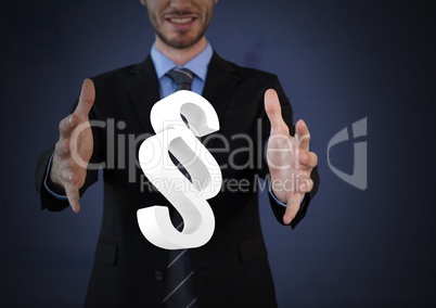 Section icon symbol and Businessman with hands palm open and dark background