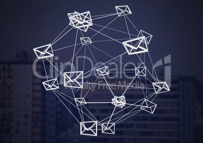 Email message app icons connected and dark background