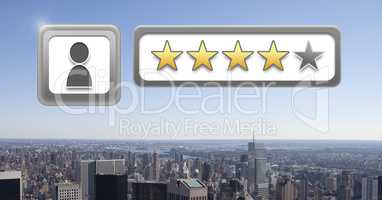 User profile rating review stars over city