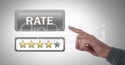 Hand pointing at rate button and review stars