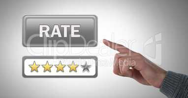 Hand pointing at rate button and review stars
