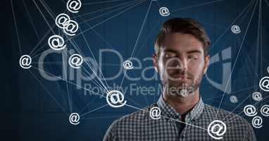 @ app icons connected and Businessman with eyes closed and dark background