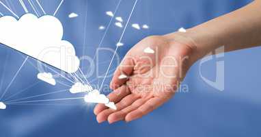 Hand open with 3D cloud connected icons