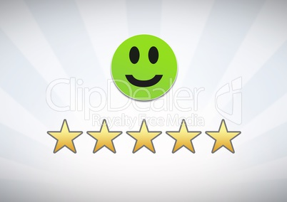 smiley face and 5 star feedback review rating