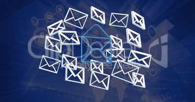 3D email message icons with blue background