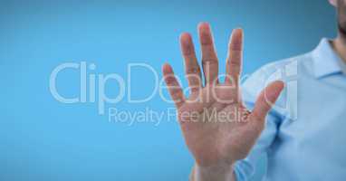 Hand open with bright blue background