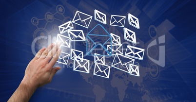 Hand open with 3D email message icons