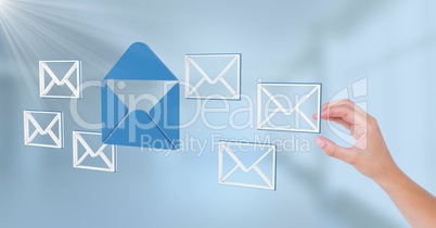 Hand touching 3D email message icons