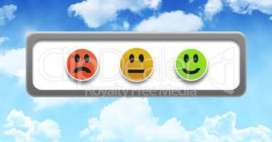 smiley faces feedback satisfaction buttons in sky
