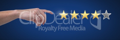 Hand pointing at rating review stars