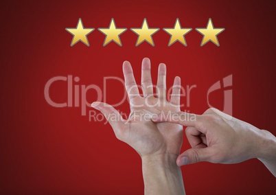 Hand counting five star rating review