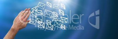 Hand touching 3D message email icons