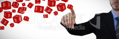 Composite image of cropped image of businessman touching index finger on invisible screen