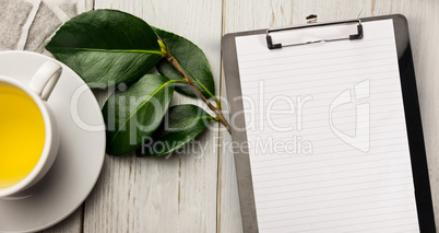 Composite image of black notepad