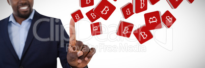 Composite image of classy businessman pointing his finger while talking
