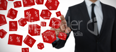 Composite image of mid section of businessman with pointing gesture