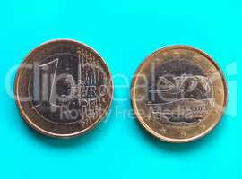 1 euro coin, European Union, Finland over green blue