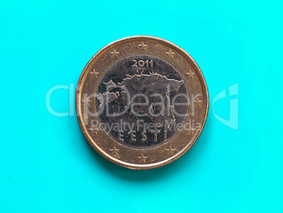 1 euro coin, European Union, Estonia over green blue