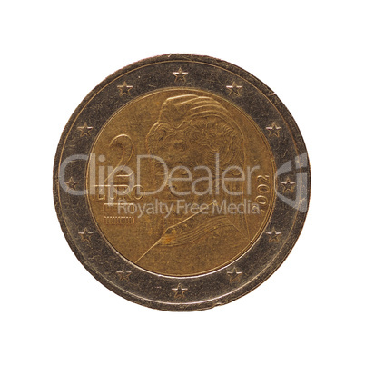 2 euro coin, European Union, Austria isolated over white