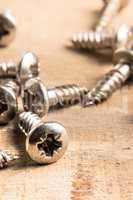 Metal screws close up.