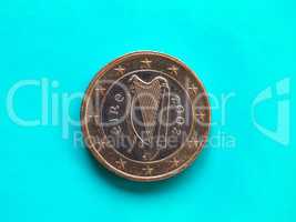1 euro coin, European Union, Ireland over green blue